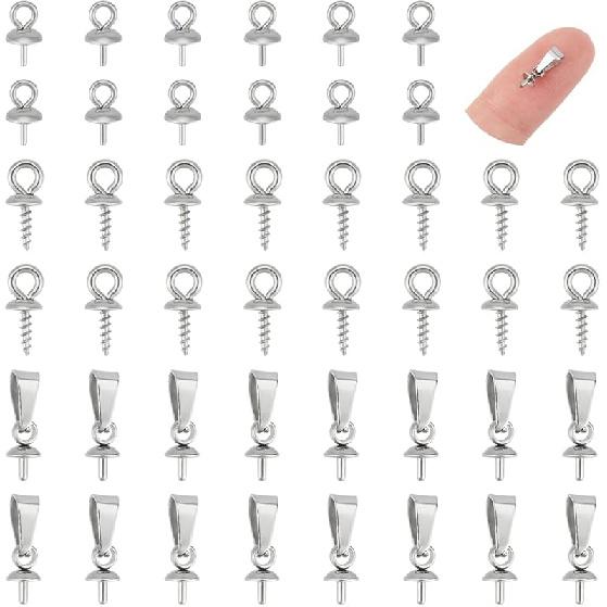 UNICRAFTALE 150pcs 10x4mm Stainless Steel Screw Eye Pin Peg Bails Small Screw Eye Pins Clasps Hooks 1.5mm Pin Eye Screws Connectors for Half Drilled