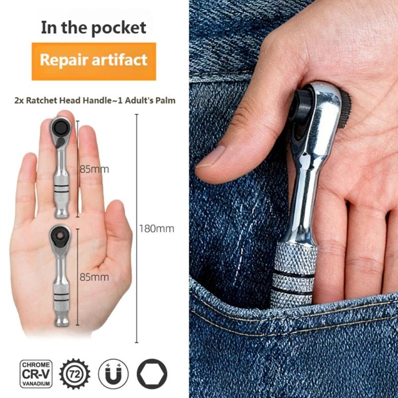 1/4" Drive Ratchet Handle 360 Swivels Head Mini Ratchet Wrench Antiskid Handle For Electronics Repair