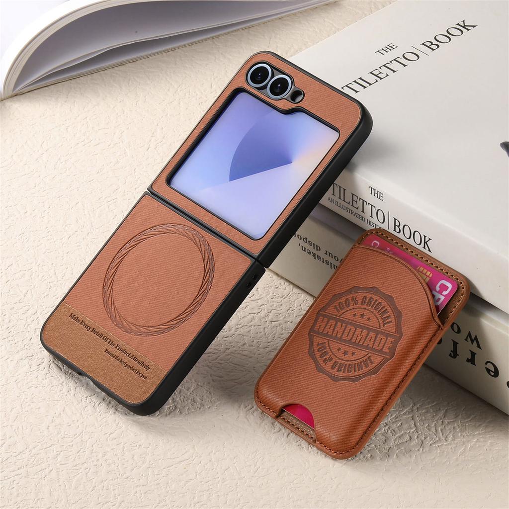 2 in 1 Detachable Magnetic Cards Solt Wallet Case For Samsung Galaxy Z Flip 7 FE 6 5 4 5G Flip6 Flip5 Vertical Bag cowboy Cover