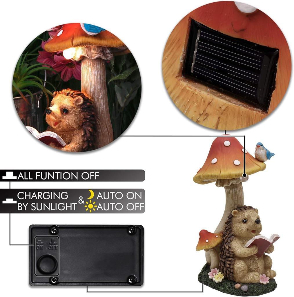 Valery Madelyn Reading Hedgehog Garden Solar Outdoor Garden JP Ornament, Light, Ornament, EG1305-0064