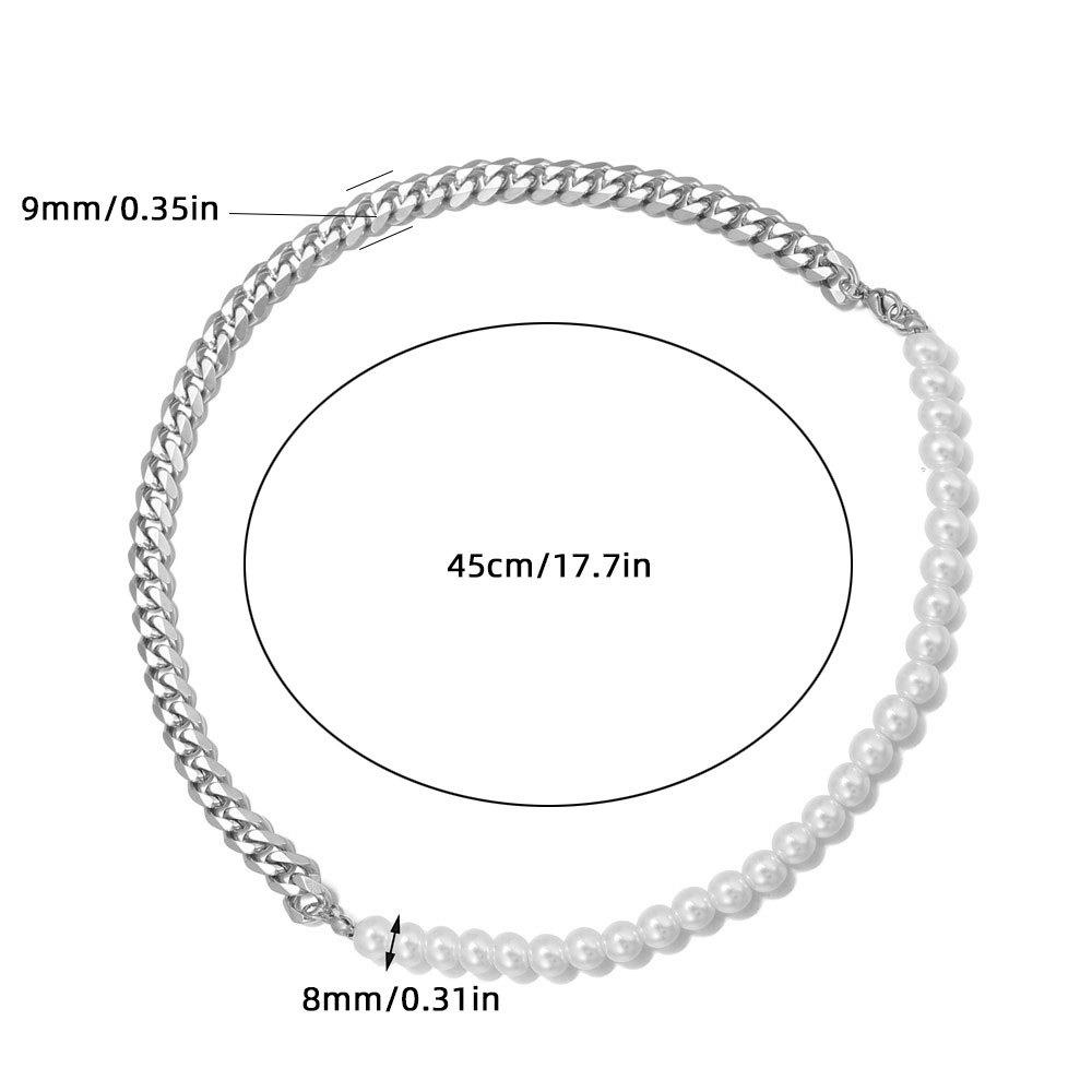 Men's Titanium Steel Faux Pearl Spliced Necklace - Non-Fading Stainless Steel Jewelry