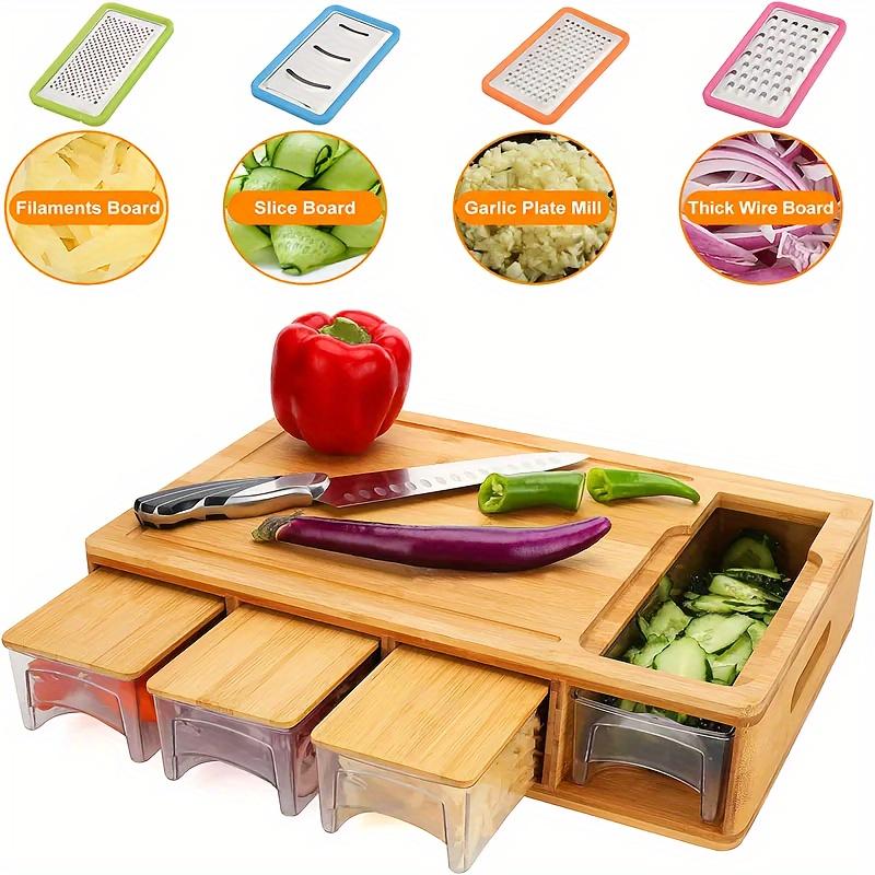 Kitchen Multi Functional Classification Bamboo with Drawer Style Cutting Board and Cutting Board Set Kitchen Tools Can Store