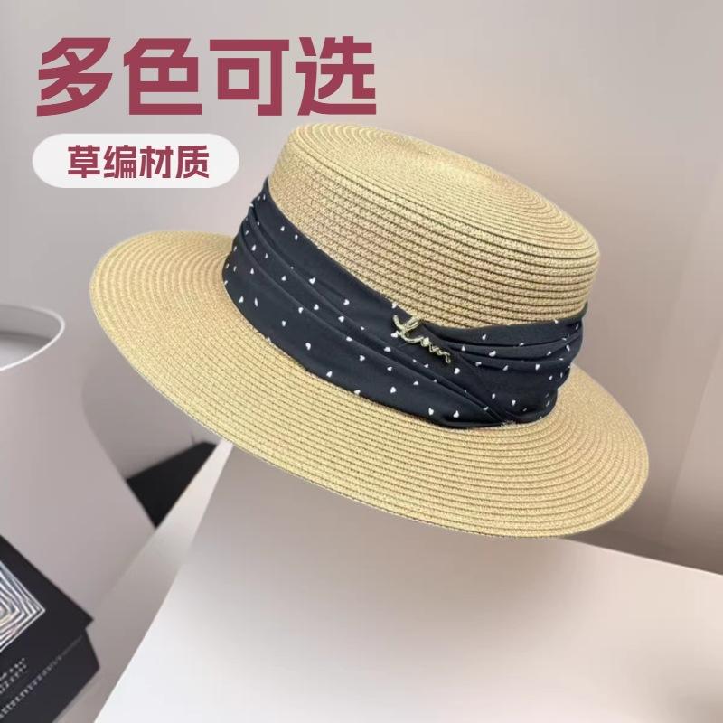 Trendy Elegant Versatile Straw Hat Seaside Beach Sunscreen Sun Hat British Top Hat Sun Hat Flat Top Hat