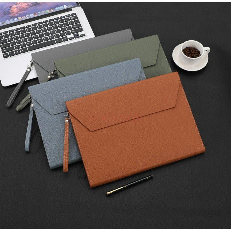 Leather File Bag A4 Paper File Bag Folder File Bag Thickened Waterproof Material Buckle Business Document Bag Office Contract