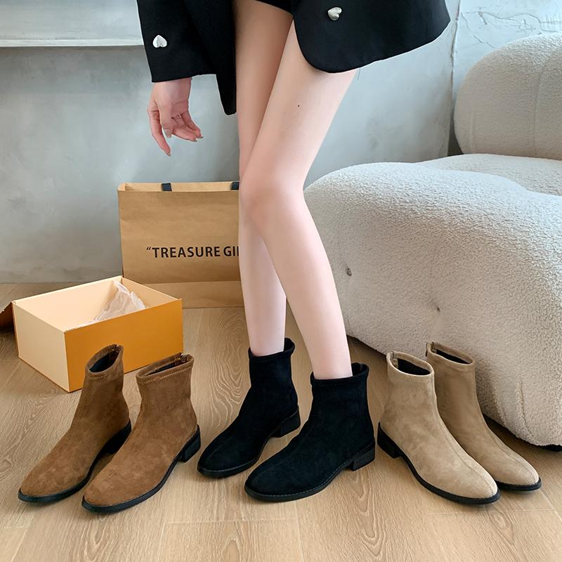 Fashion French Suede Women's Boots Retro Fashion Women's Short Boots 2024 Autumn and Winter Single Boots Thick Heel Slim Womens Shoes