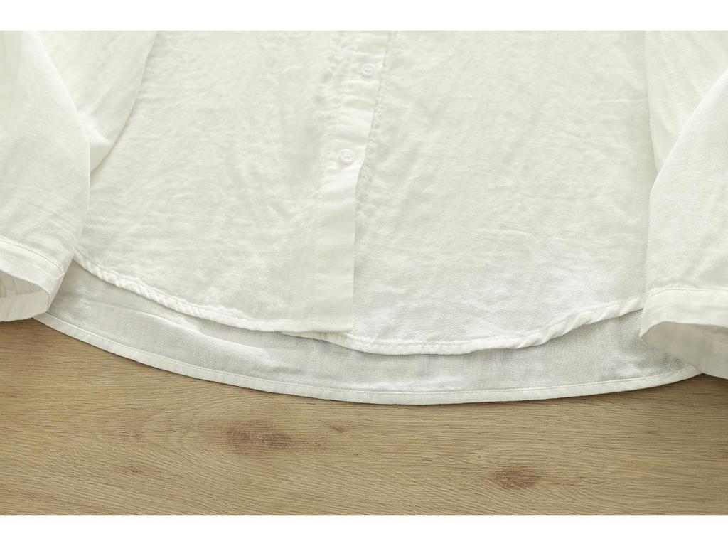 Women's Stand Collar Long Sleeve Cotton Gauze Shirt - Solid Color, Breathable, Slimming, 2026 Spring/Autumn Collection