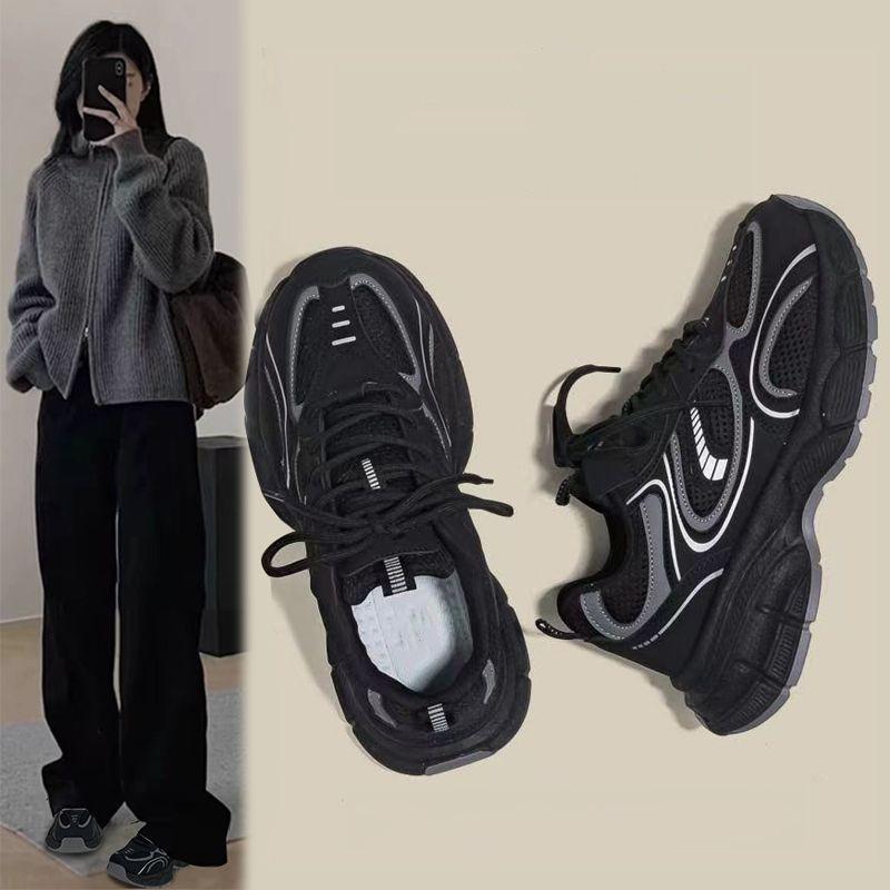 Niszowe czarne buty tatusia dziecięce jesienno-zimowe nowe wszechstronne studenckie na platformie lekkie codzienne sportowe