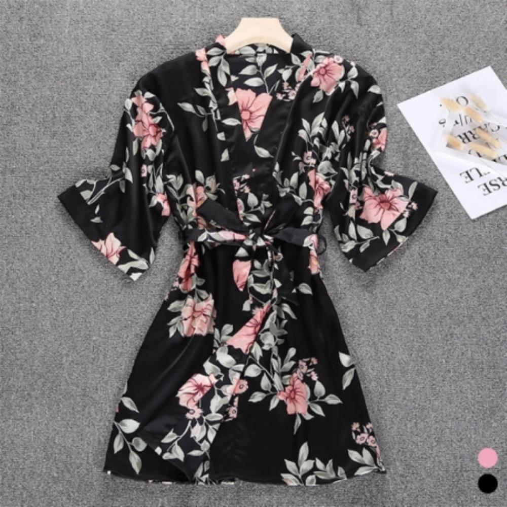 New Arrivals Open Run Women Flower Pattern Homewear Robe Style Pajamas Gown