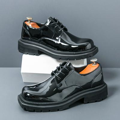 Men's Patent Leather Formal Shoes Lace Up Square Toe Office Casual Business Shoes Thick-soled Formal Shoe Comfortable Work Shoes