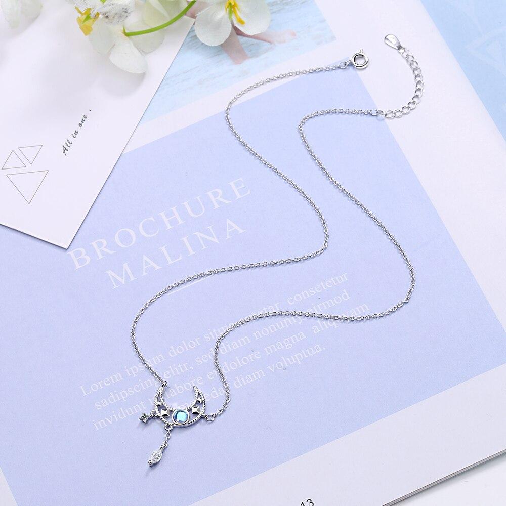 S925 Stamp Colorful Moonstone Clavicle Chain Necklace Silver Color Moon Zircon Tassel Necklace Jewelry For Women S -N508