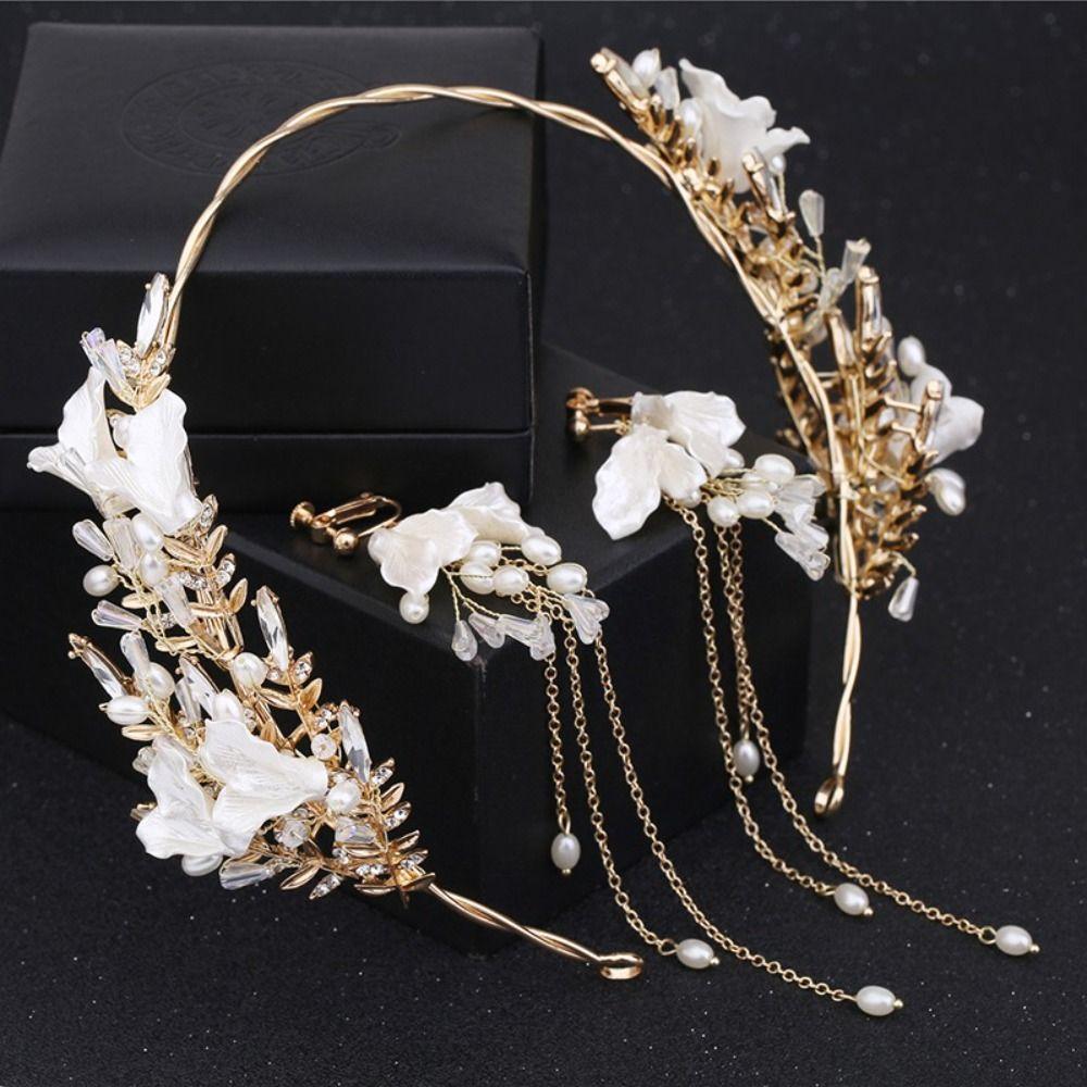 Tassels Earring Bride Wedding Tiaras Unique Style Elegant Flower Hairband  Women Lady