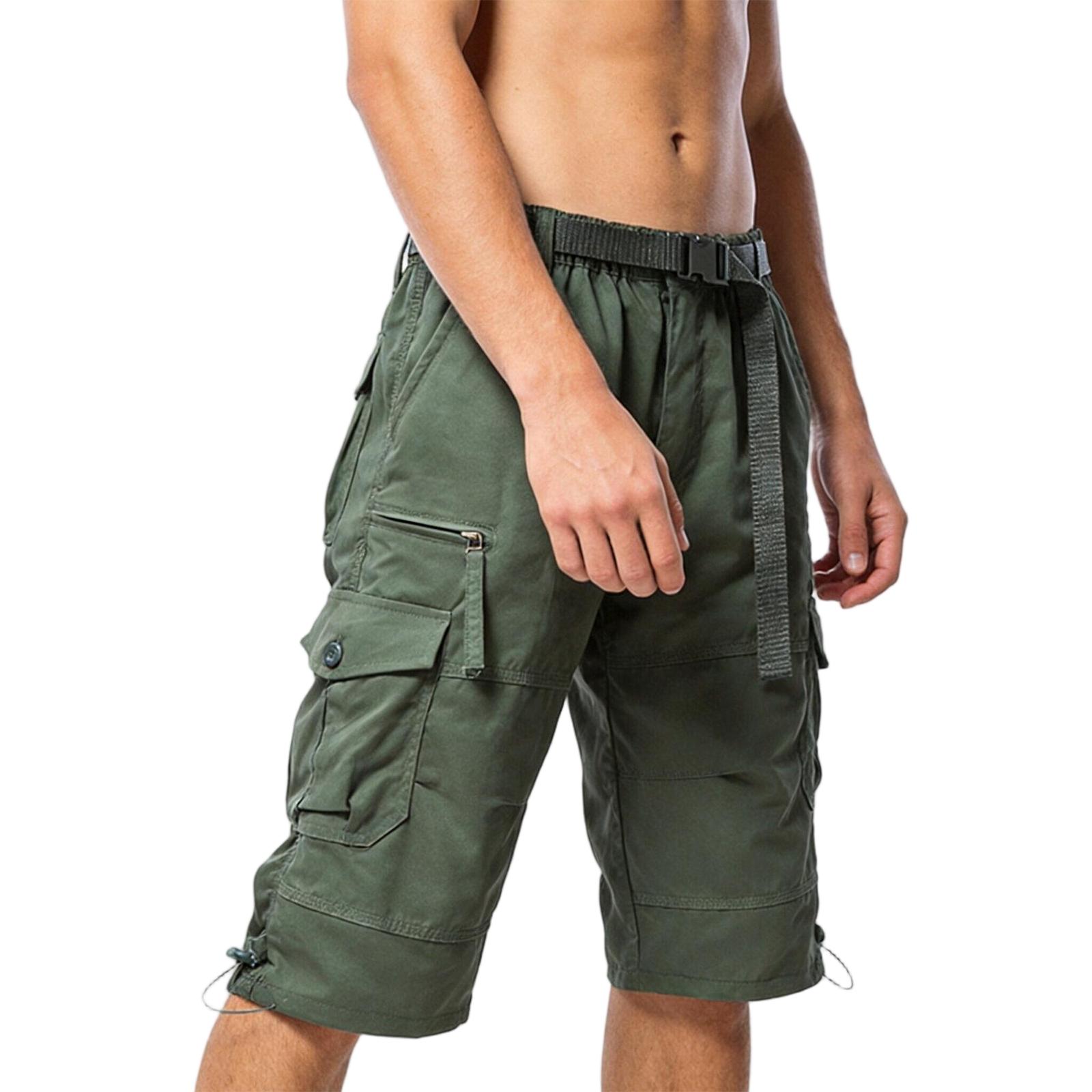 Men s Outdoor Cargo Capri Shorts Loose Fit Multi Pocket Lightweight Knee Length Trousers for Summer Activities L