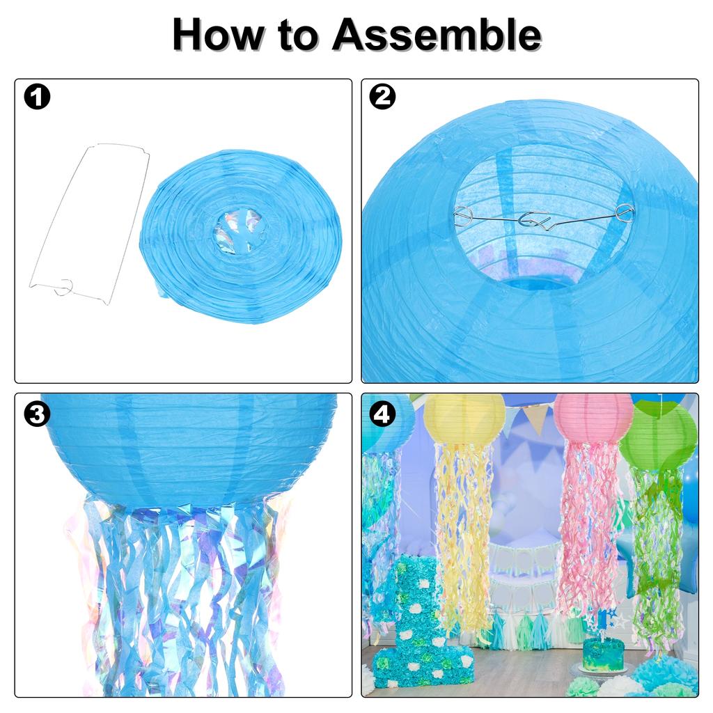 6pcs Jellyfish Paper Lanterns Hanging Colorful Lanterns Decorations for Ocean Under the Sea Theme Birthday Party