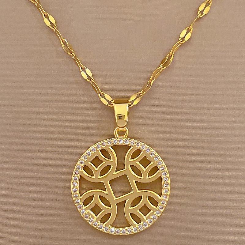 Titanium Steel Guochao Micro-Inlaid Gold Coins, Ring Accessories, Live Broadcast, Court Style Full Of Diamonds Inlaid With Luxury Necklaces