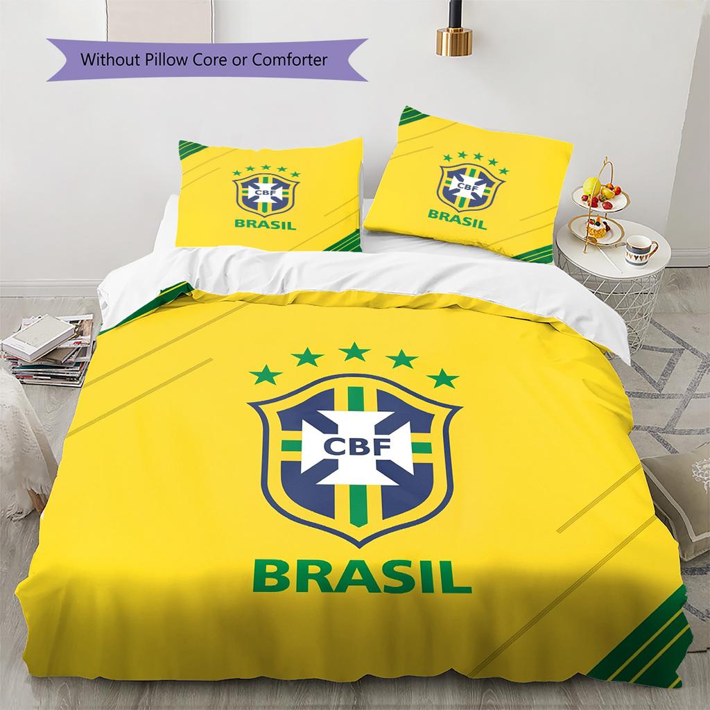 Brazil National Football Team Pattern Bedding Quilt Set Home Decoration Gift (1 * duvet cover + 2 * pillowcase without core)