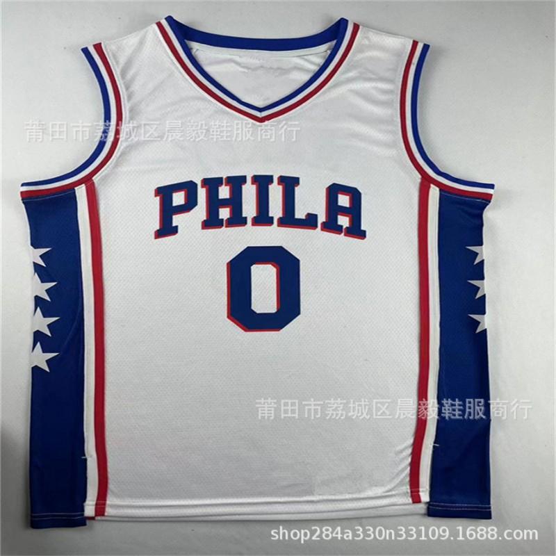 Philadelphia 76ers NBA Basketball Jersey Vest Mens Cotton Blend White Embiid 21 Harden 1 Maxey 0 Heat Pressed Edition