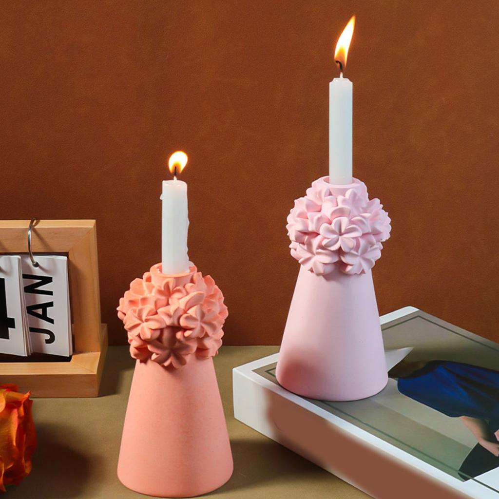 Silicone Candle Holder Molds Concrete Candlestick Molds Flower Shape Candle Base Moulds Silicone Texture for Crafting