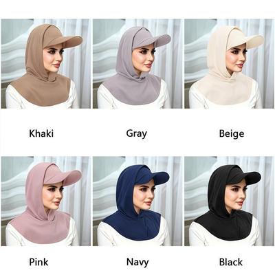 Wide Brim Hooded Headscarf Baseball Cap Integrated Versatile Neck-protecting Sun Hat Solid Color Simple Summer Turban Hat