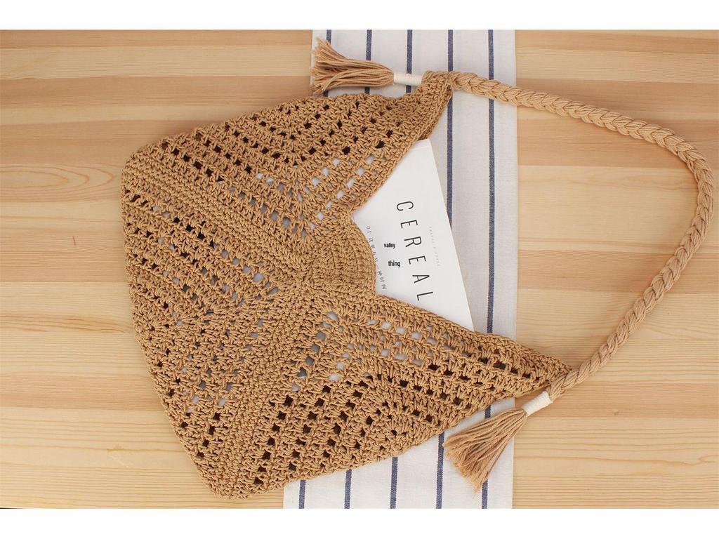 Exquisite Handmade Triangle Knit Shoulder Bag for Beach and Commute