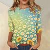 Top da Donna Casual a Manica a Tre Quarti con Stampa Floreale Girocollo Vestibilità Larga Pullover Camicetta Leggera per l'Uso Quotidiano