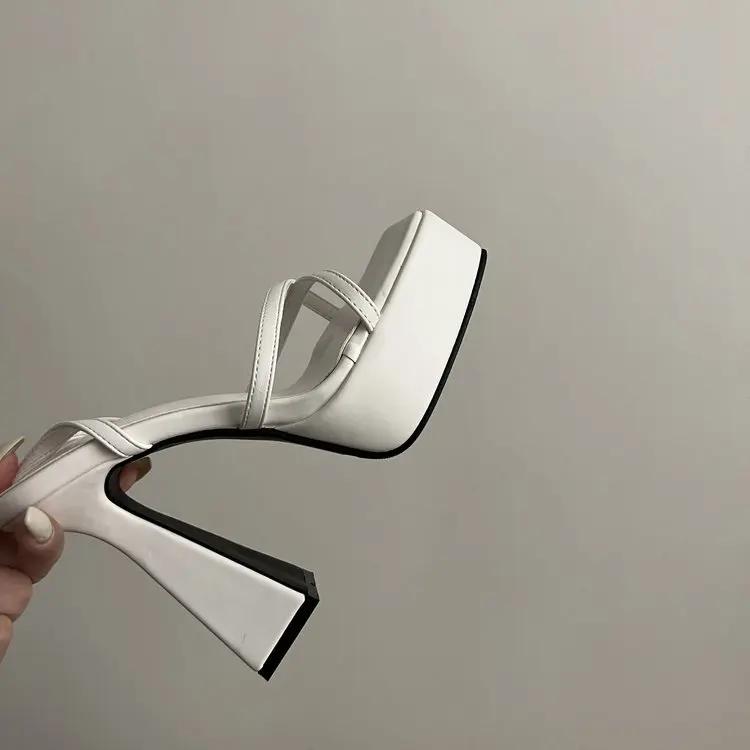 Fashion 2025 Summer New High Heel 10cm Women's Sandals with One Leg Loop Buckle and Square Head Thick Bottom Thick Heel Women's Shoes