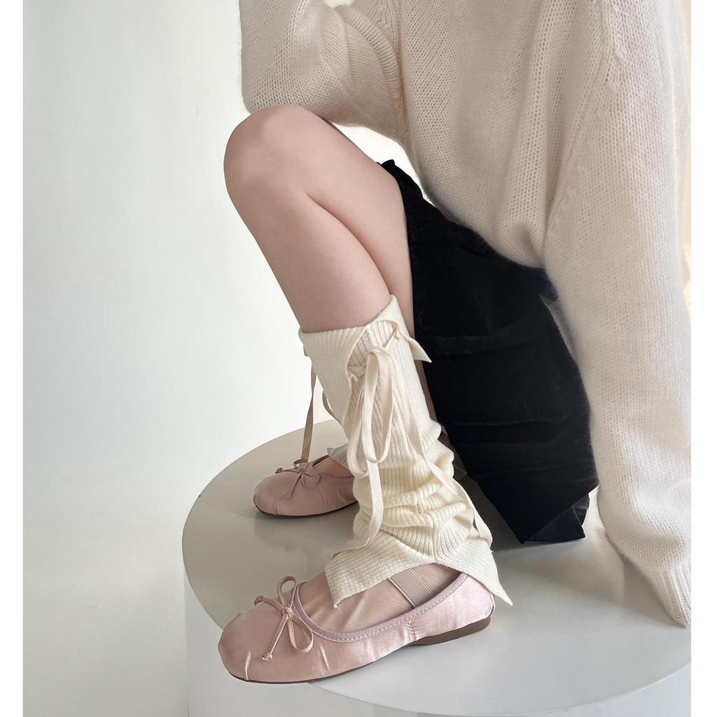 Korean Style Lace-Up Bow Knit Leg Warmers for Girls