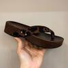 Fashion Women's Platform Slippers 2025 Summer New Japanese Retro Wood Grain Slippers Fashion Thick Sole Clip Toe Sandals Flip Flops
