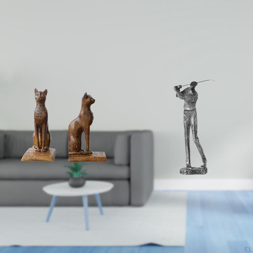 Cat Statues Bookends And Modern Golfing Resin Figurine Decorative Sculpture for Office Housewarming