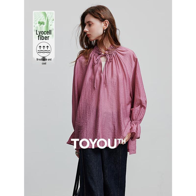 French Ruched V-Neck Lyocell Summer Shirt M