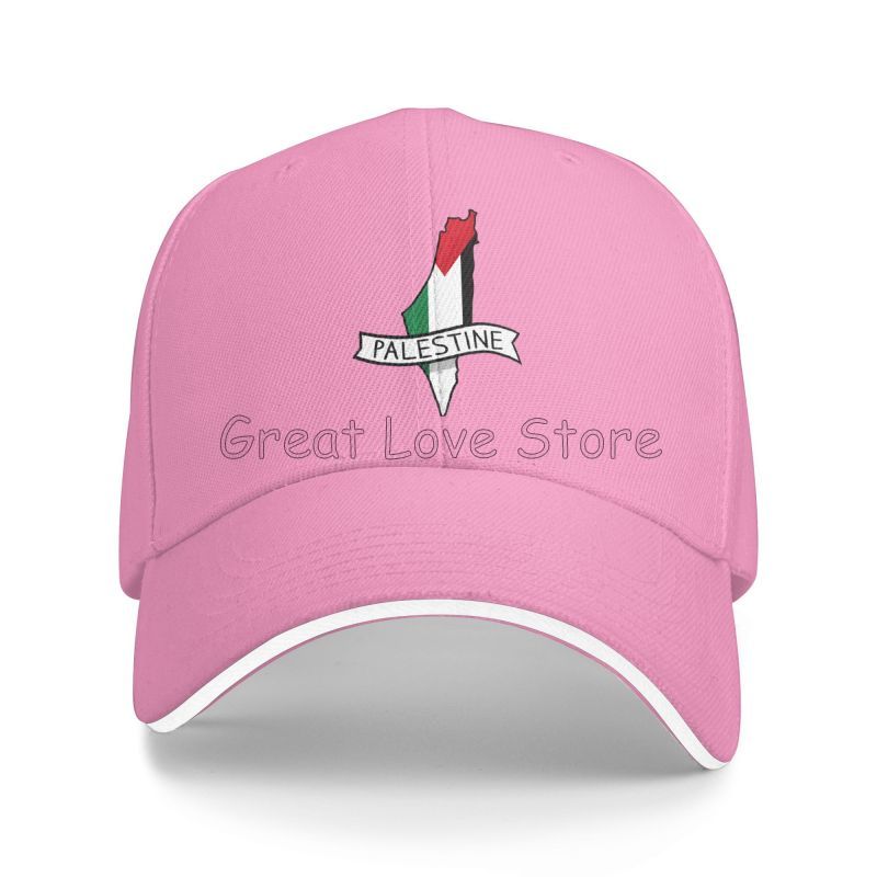 

Palestine Flag Map Sticker Baseball Cap Casual Snapback Peaked Cap Unisex Sandwich Caps Sun Visor Bucket Hat Golf Hats Adjustable розовый