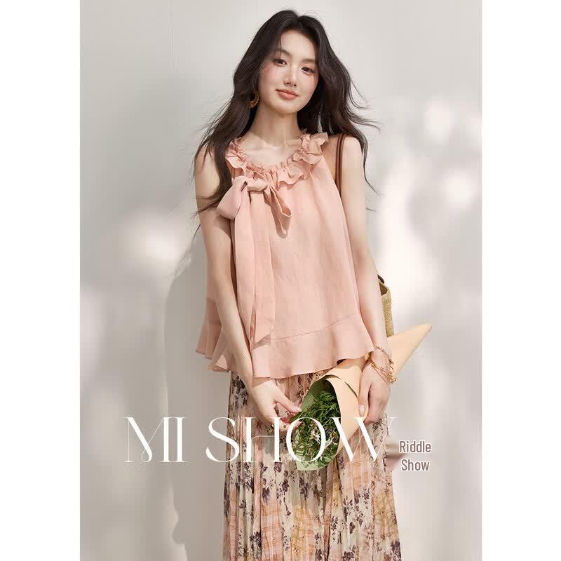 Women s Tencel Ramie Ruffle Sleeveless Top M