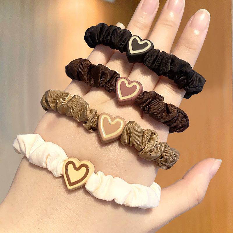 1/5Pcs Korean Heart Shaped Hair Ties Simple Elastic Soft Cotton Ponytail Holder Rubber Bands Scrunchie for Girls Hair Accessories