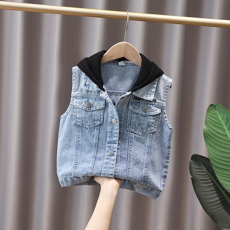 Boys  Spring/Fall Denim Vest Medium-Large Child Size Button-Front Outerwear Stylish Vest 90