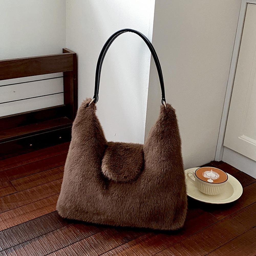 Deer Spot Fluffy Shoulder Bag Leopard Print Women Handbag Elegant Plush Tote Bag  Dating