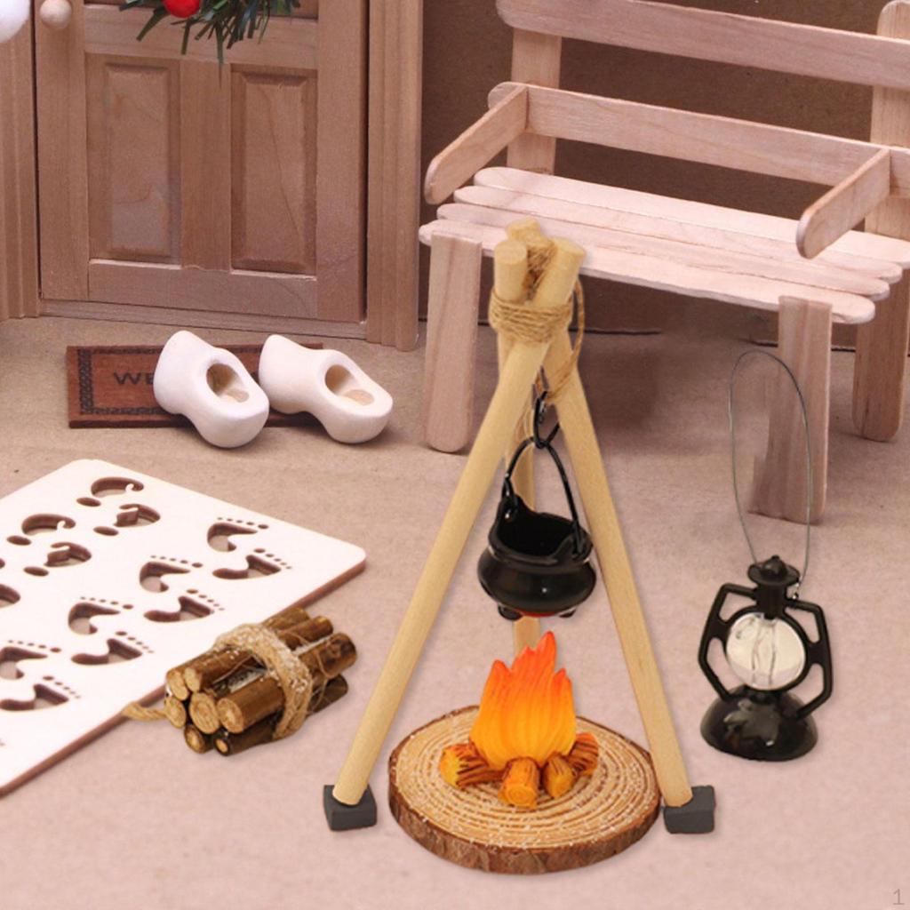 Doll House Camping Set Campfire 1/12 Scale Accessory Party Favors DIY Decoration Firewood Lamp for