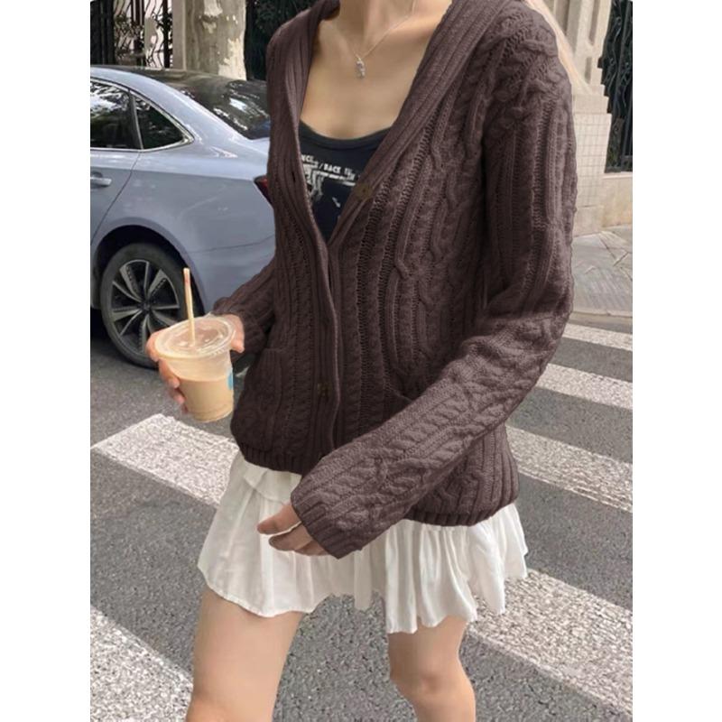 Hooded Casual Simple Button Long-sleeved Shirt Jacket Knitted Women's Casual Warm Top