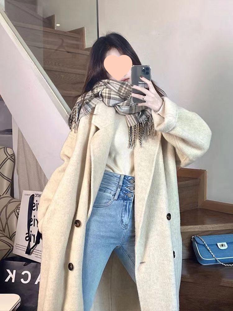 Oatmeal Woolen Coat: 2025 Autumn/Winter Korean Style Loose Mid-Length Bestseller Jacket
