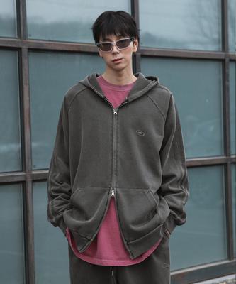 Burning Capone Bc Pigment Track Zip-Up Hoodie (Charcoal)