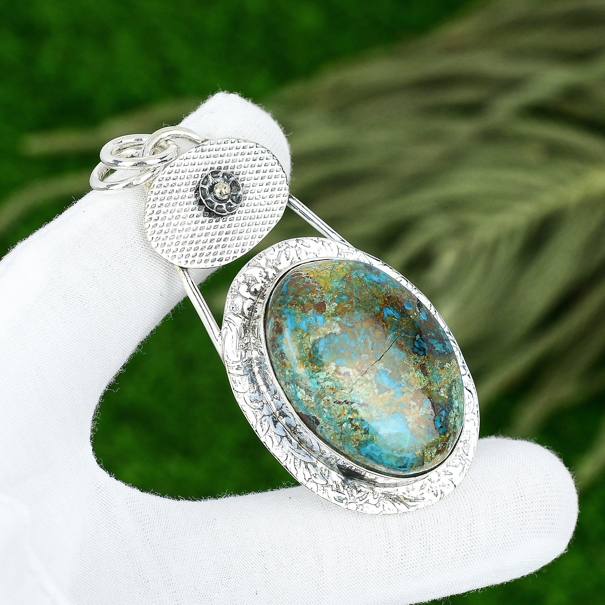 

Свадебный подарок для нее Подвеска из стерлингового серебра 925 пробы с натуральным камнем хризоколлой