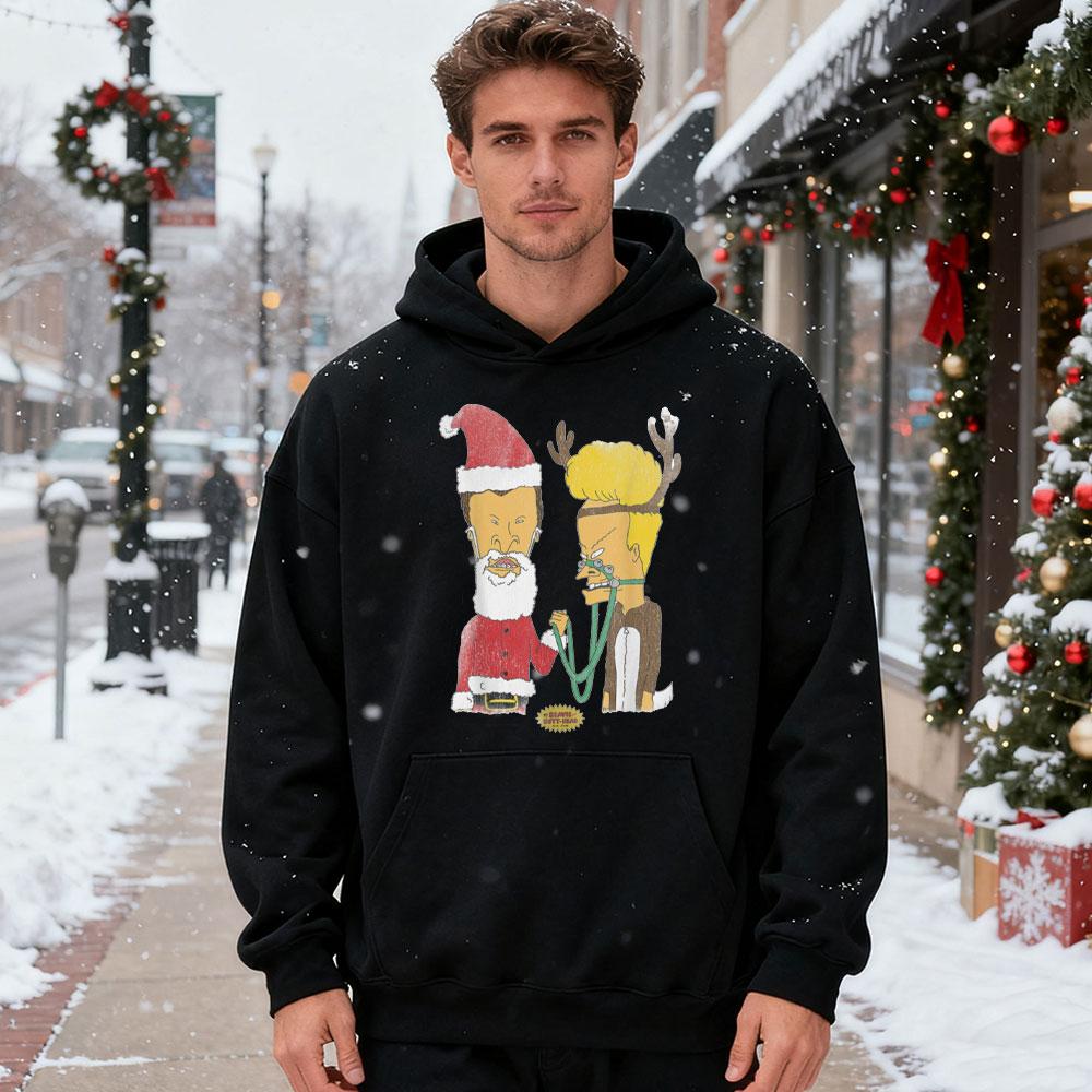 Beavis and Buttheads Christmas Xmas Festive Costumes Loose Graphic Hoodie Unisex Holiday Gift for Men Casual Wear Sweatshirt