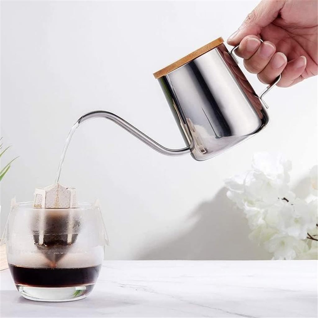 Stainless Steel Narrow Mouth Coffee Pot - Drip Pot for Commercial Use, Small Size, and Home Use (250ml Silver)