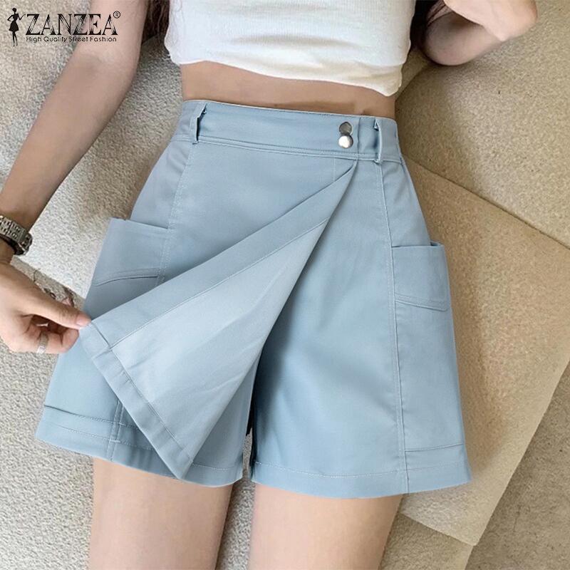 ZANZEA Women Summer Elastic Waist Loose Casual Short Pants