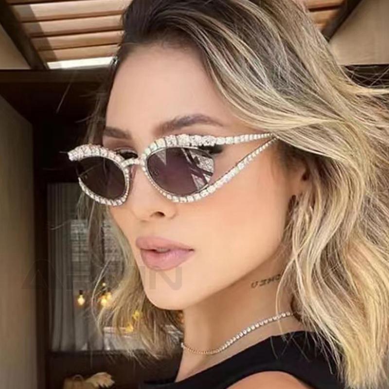 Fashion Luxury Crystal Shiny Sunglasses Women Sexy Cat Eye Rhinestone Party Elegant Sun Glasses Female Shades
