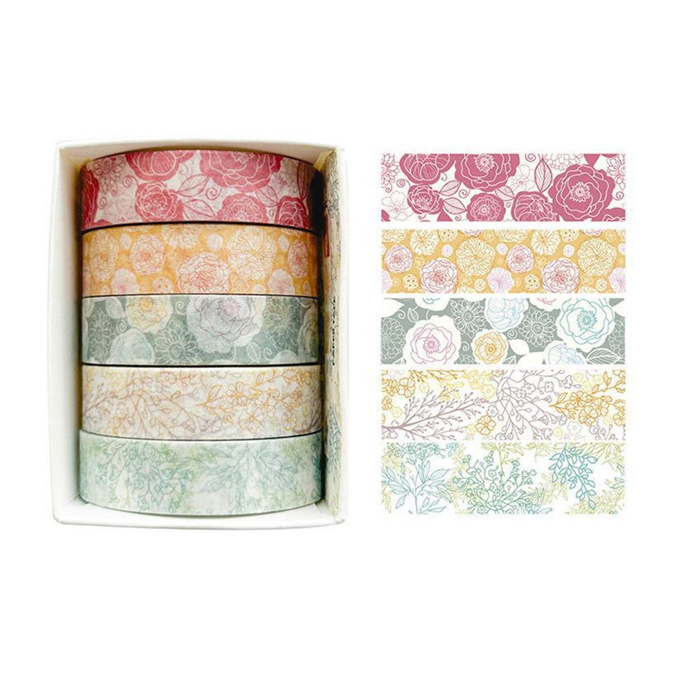 5 Rolls Spring Flower Washi Tape Self-adhesive Artistic Tape  Craft Making