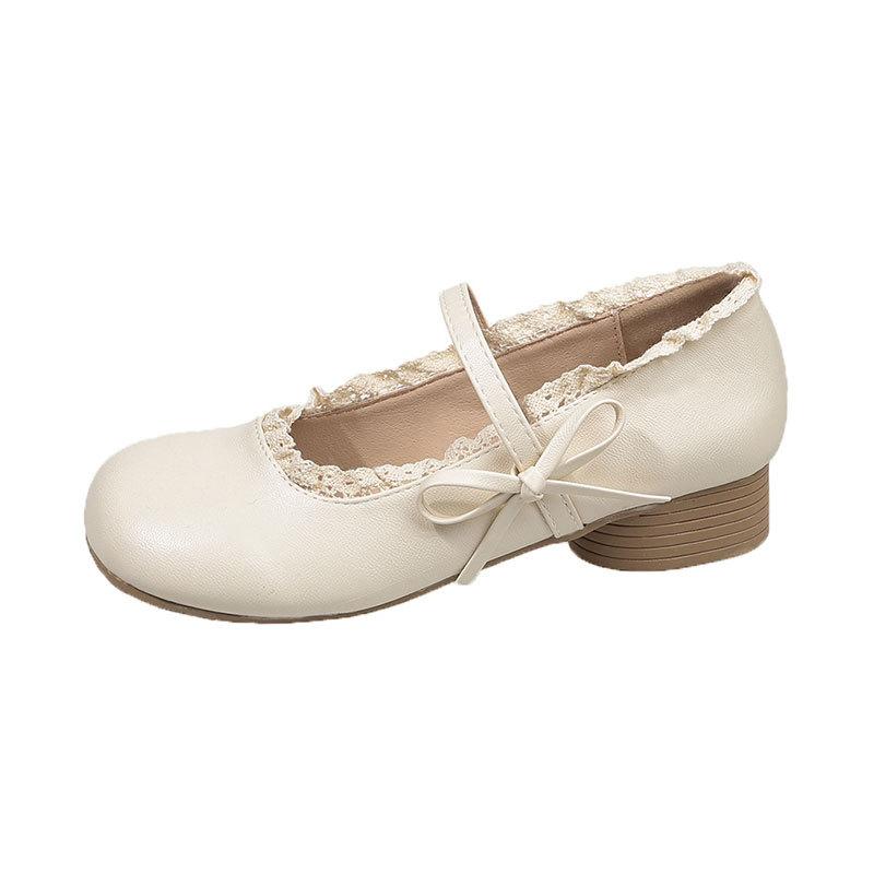 White French Small Fragrant Wind Light Mouth Thick Heel Single Shoes  New Spring Versatile Round Head Retro Mary Jane Shoes