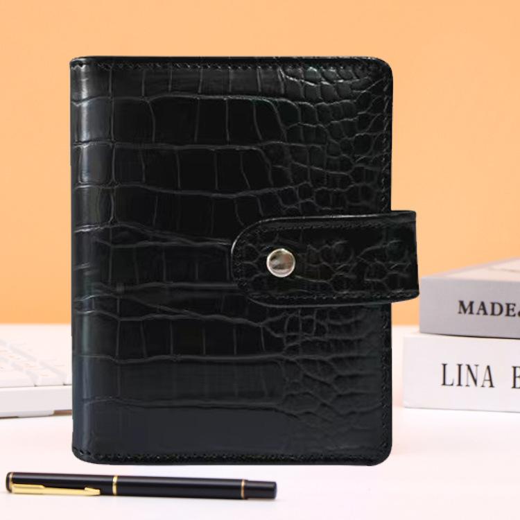A7 Crocodile Black Pink Color 6 Ring Binder PU Clip-on Notebook Leather Loose Leaf Notebook Cover Notebooks Journal Stationery