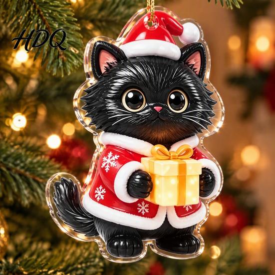 Acrylic Hanging Decor 2 Pcs Christmas Ornament Crystal Snowman Cat Santa Pattern Decoration Celebration Supplies Double Sided 2D Pendant for Holiday