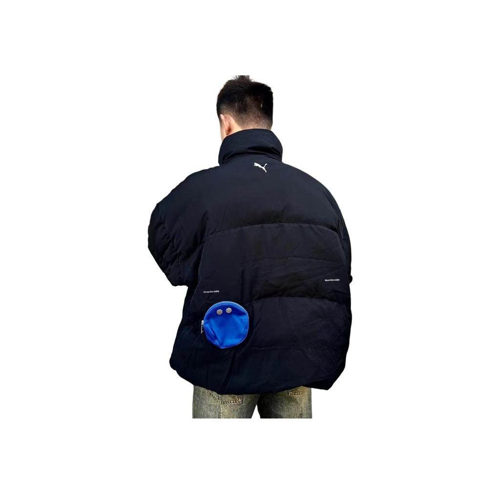 PUMA Roaringwild X Down Jacket With Reflective Logo Print And Stand Collar Men Outerwear Black 532587-01