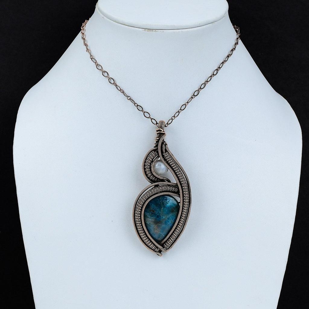 Neon Apatit Anhänger Kupferdraht umwickelter Anhänger Regenbogen Mondstein Anhänger Handgefertigter Edelsteinschmuck Einzigartiger Anhänger zum Verschenken Kupferschmuck