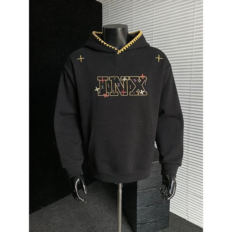 American Style Embroidered Letter Hoodie Men Women - Loose Fit Heavyweight Long Sleeve Sweatshirt